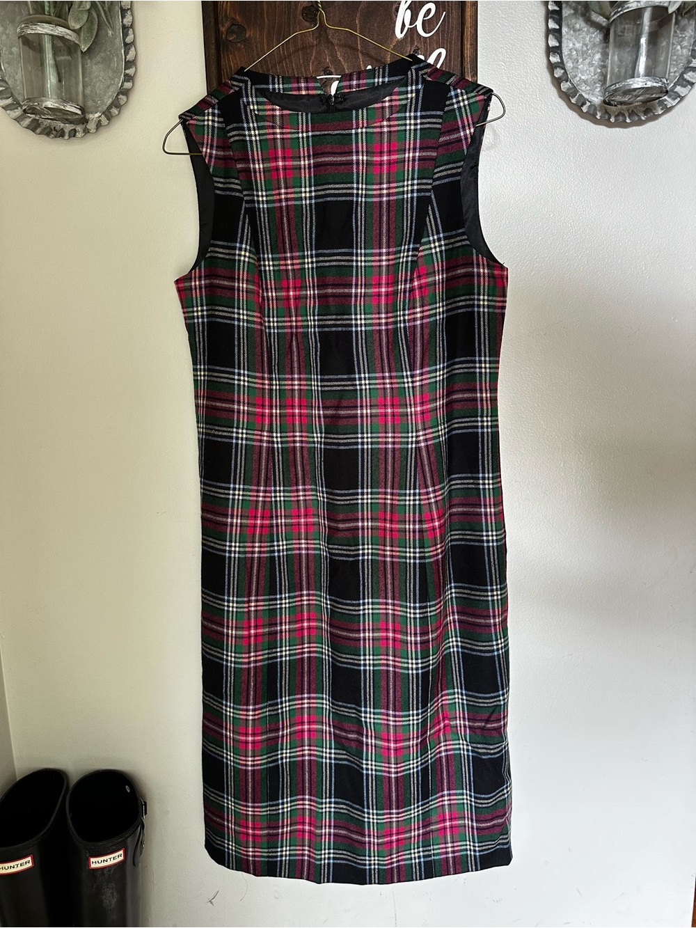 Vintage 90s PENDLETON Wool Plaid Sheath Dress Sleeveless Sz 6 Made In USA